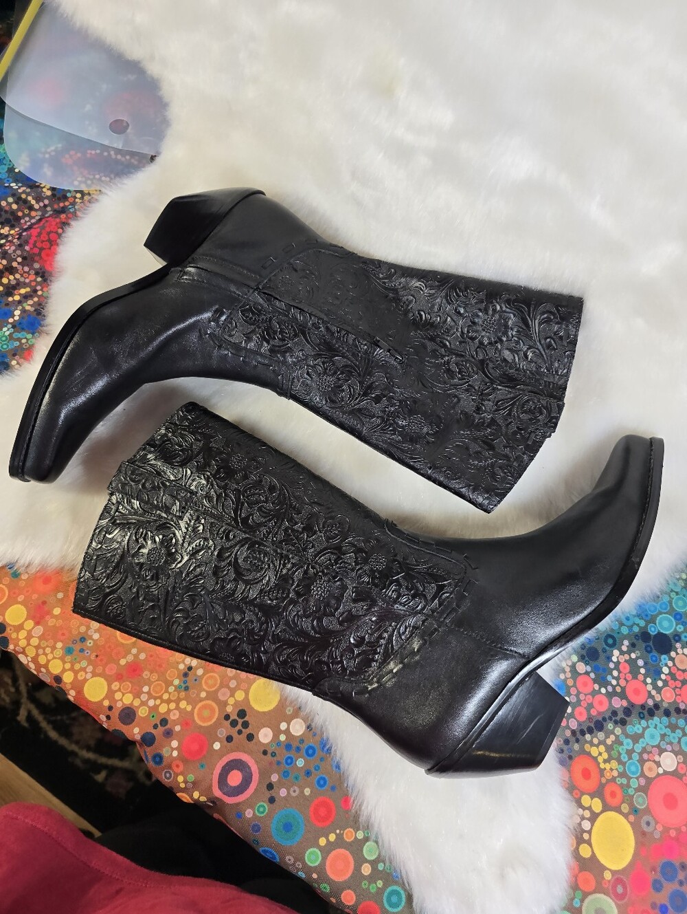 Coldwater Creek Floral Embossed/Tooled Leather Western Mid-Calf Boots